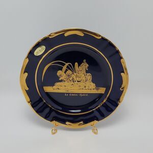 Oro De Ley Cobalt Blue 18k Gold Ceramic Plate La Cibeles Madrid 8 Inches